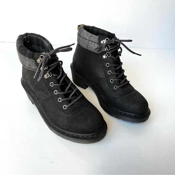 *SOLD* Doc Martens Freida Heeled Nubuck Leather Boot w/ Plaid Trim Ladies 9 - Picture 4 of 12